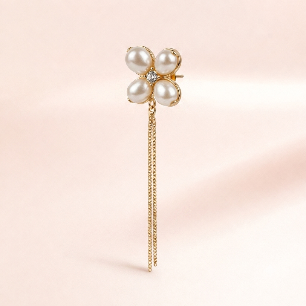 Pearl Clover Chain Drop Earrings