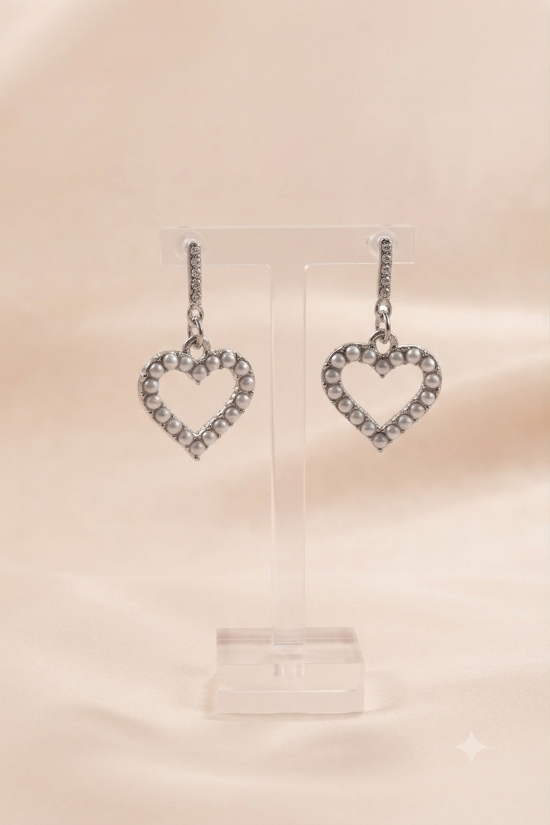 Pearl Heart Outline Drop Earrings