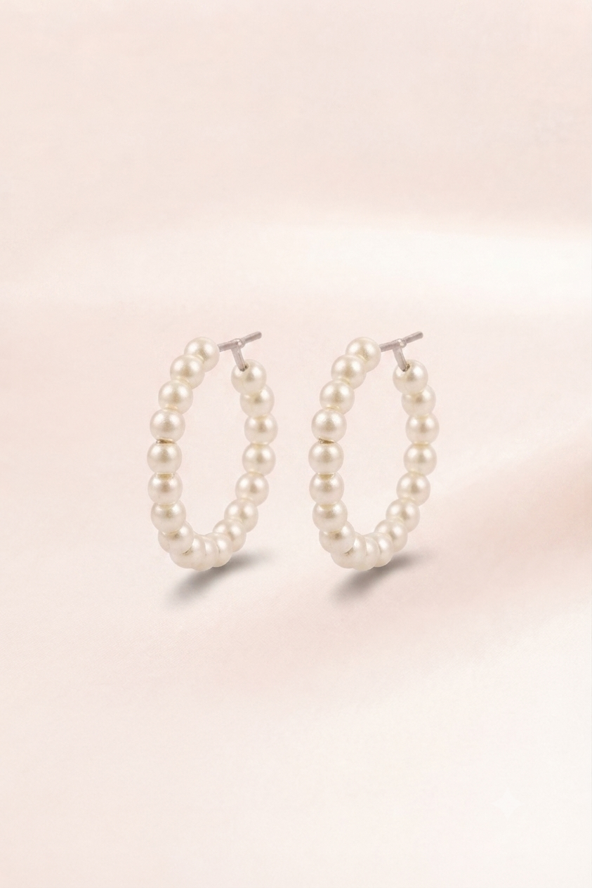Beaded Pearl Hoop Earrings