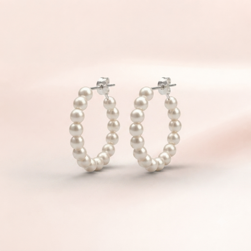 Beaded Pearl Hoop Earrings