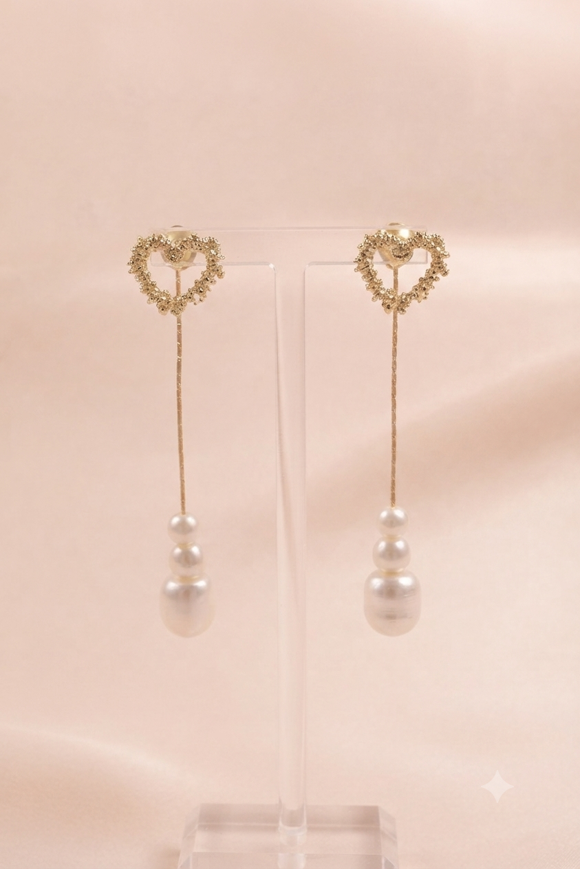 Crystal Heart Pearl Drop Earring