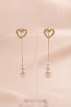Crystal Heart Pearl Drop Earring
