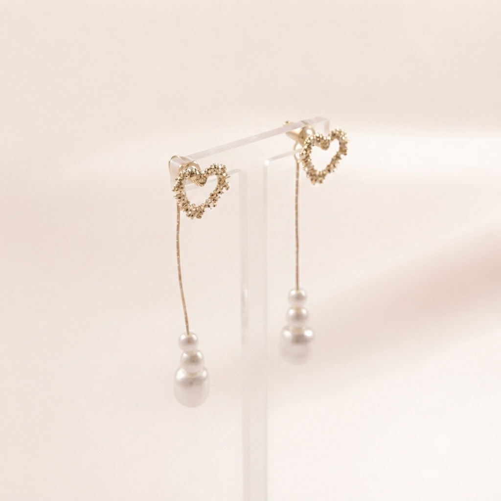 Crystal Heart Pearl Drop Earring