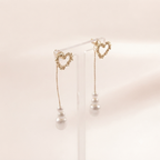Crystal Heart Pearl Drop Earring