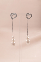 Crystal Heart Pearl Drop Earring