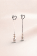 Crystal Heart Pearl Drop Earring
