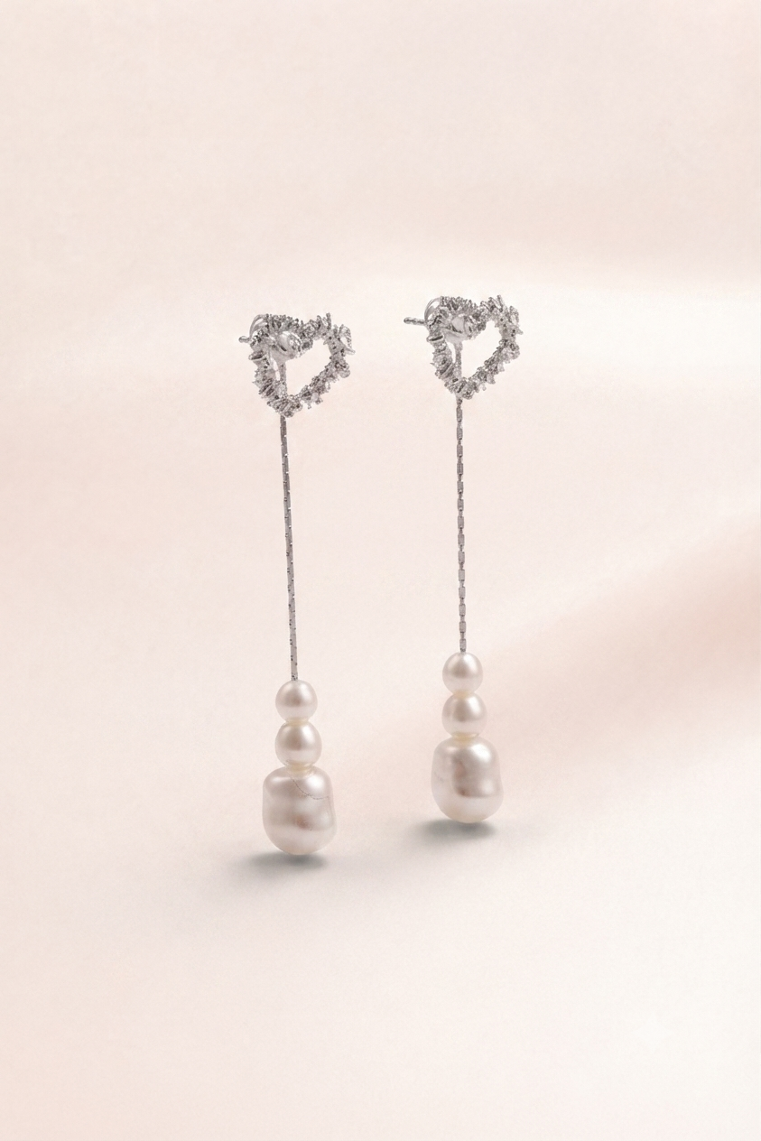 Crystal Heart Pearl Drop Earring