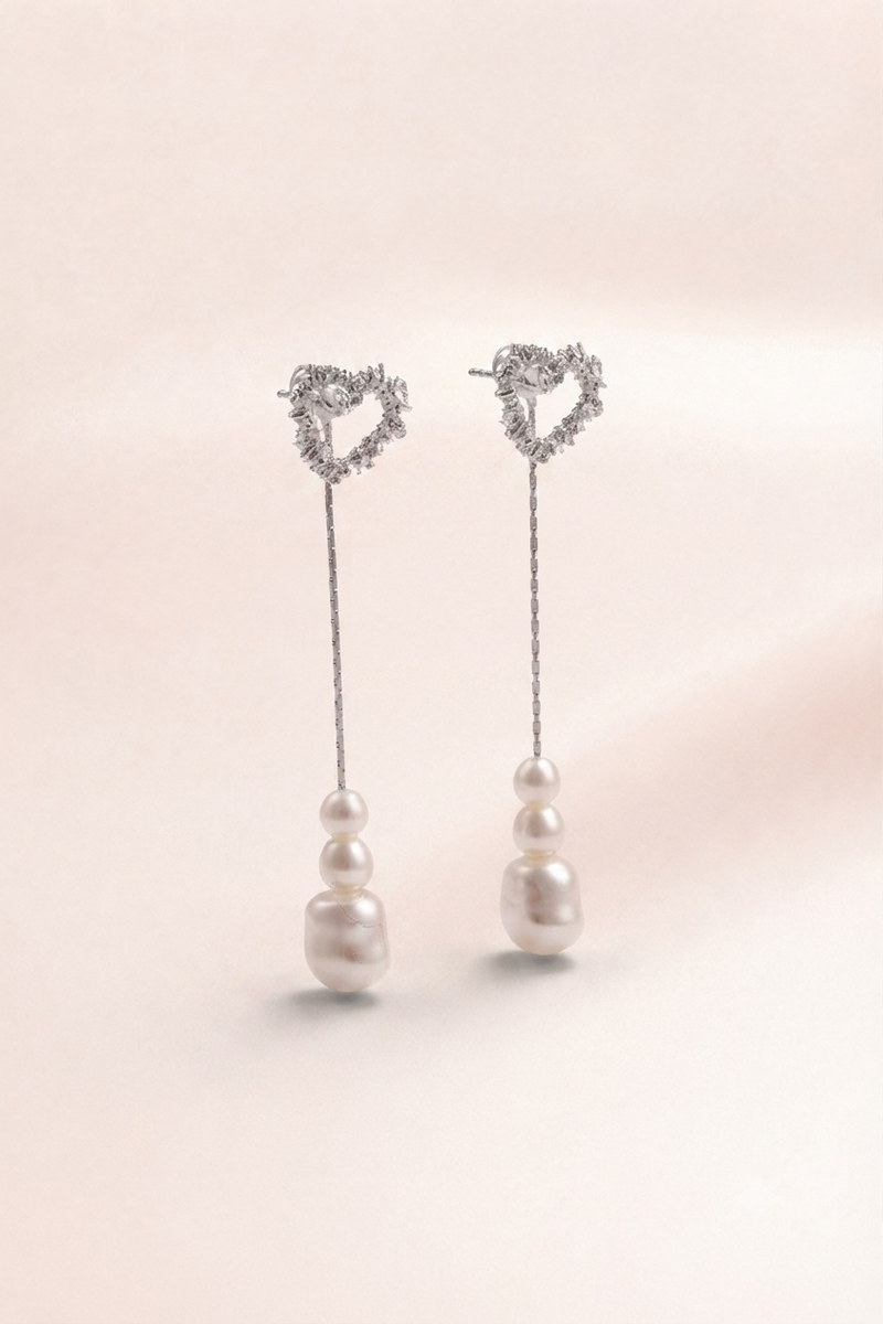 Crystal Heart Pearl Drop Earring