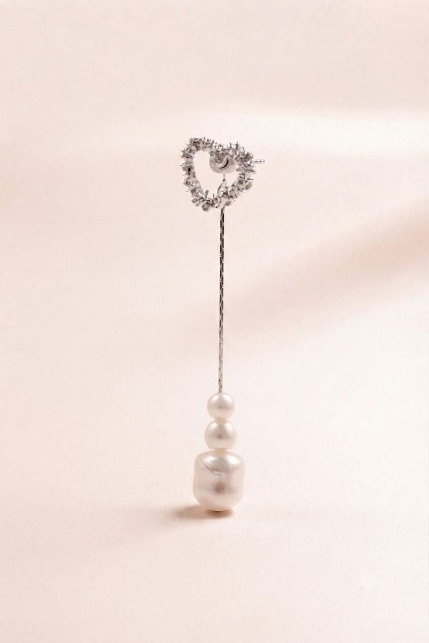 Crystal Heart Pearl Drop Earring