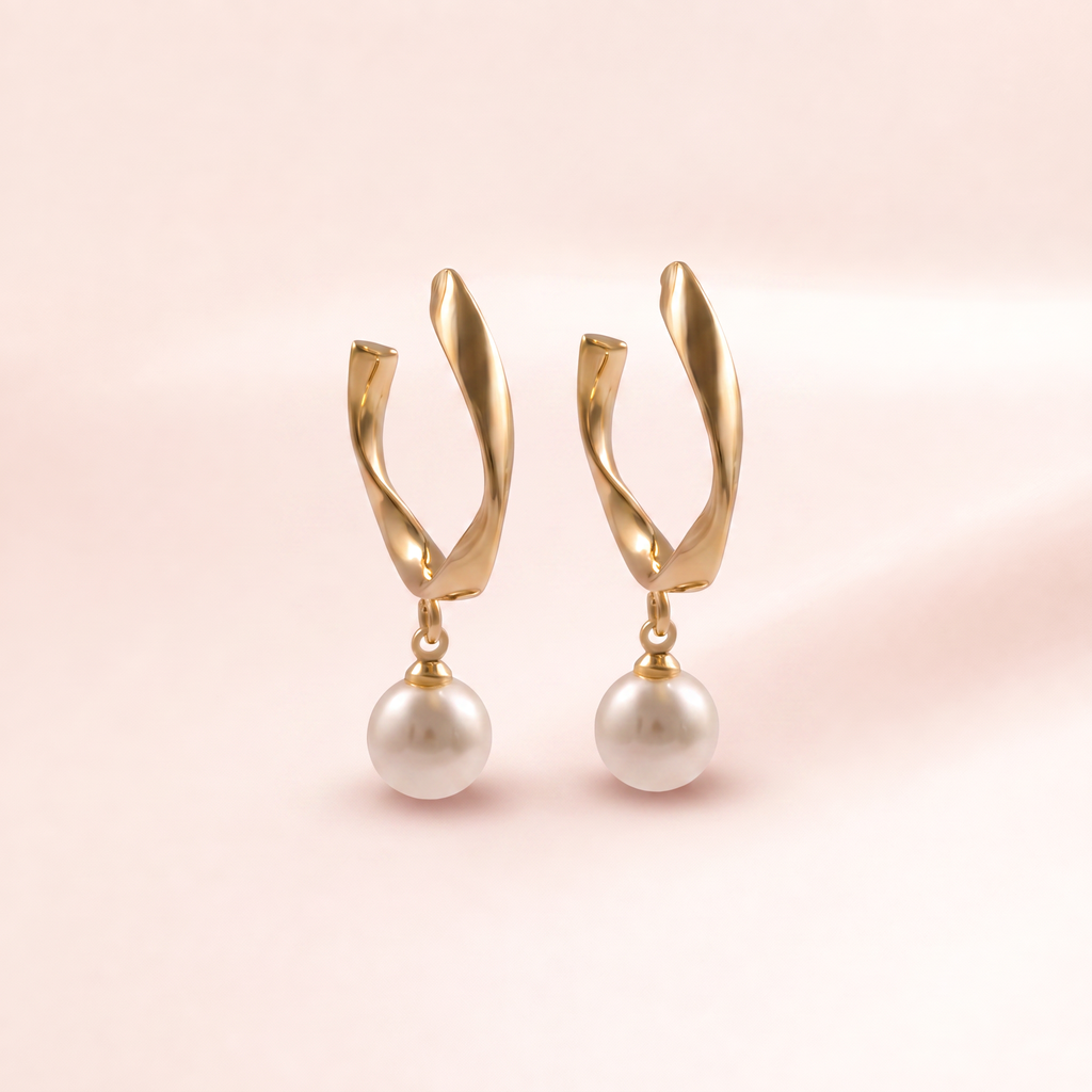 Twisted Ribbon Pearl Drop Earrings
