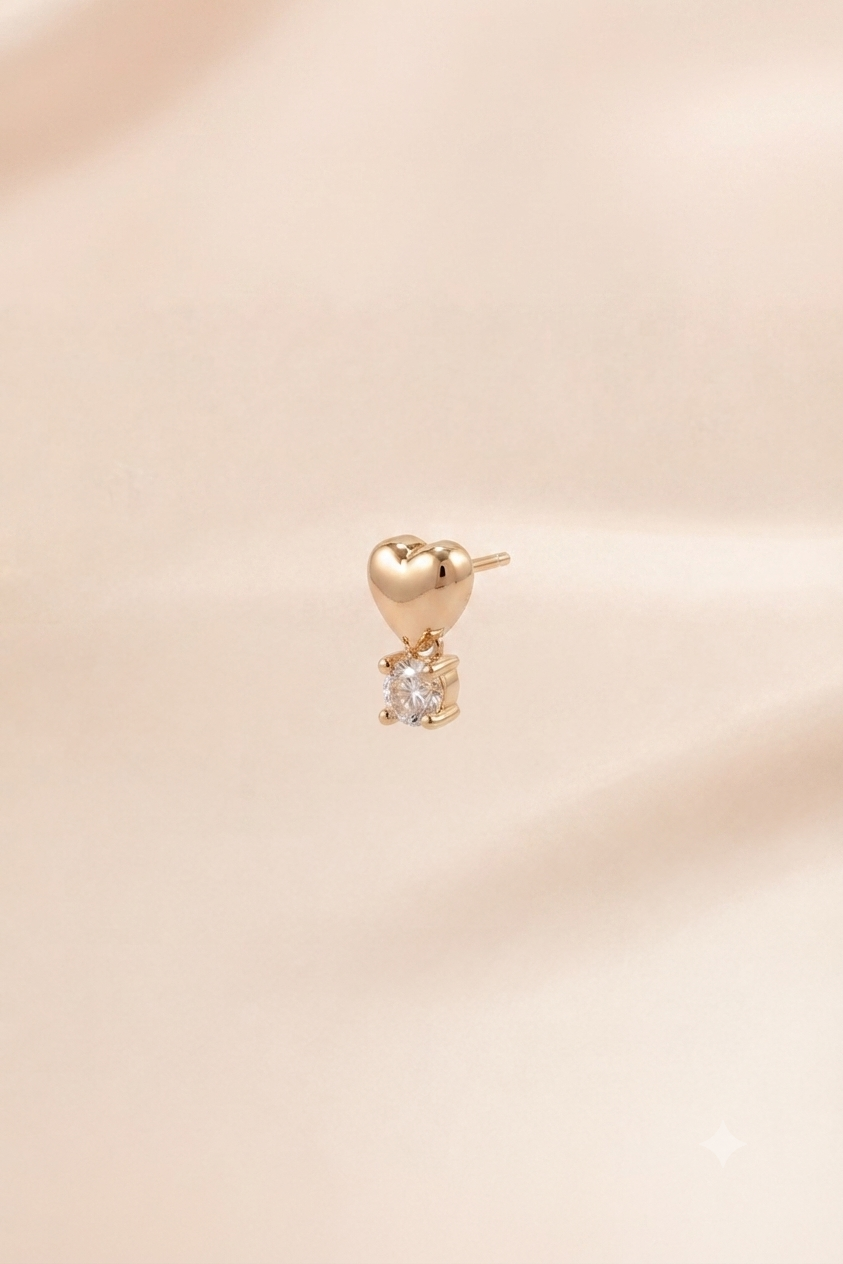 Heart Solitaire Stud Earrings