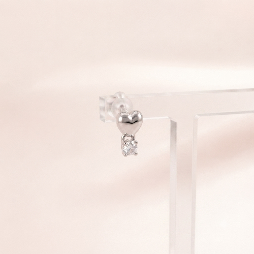 Heart Solitaire Stud Earrings