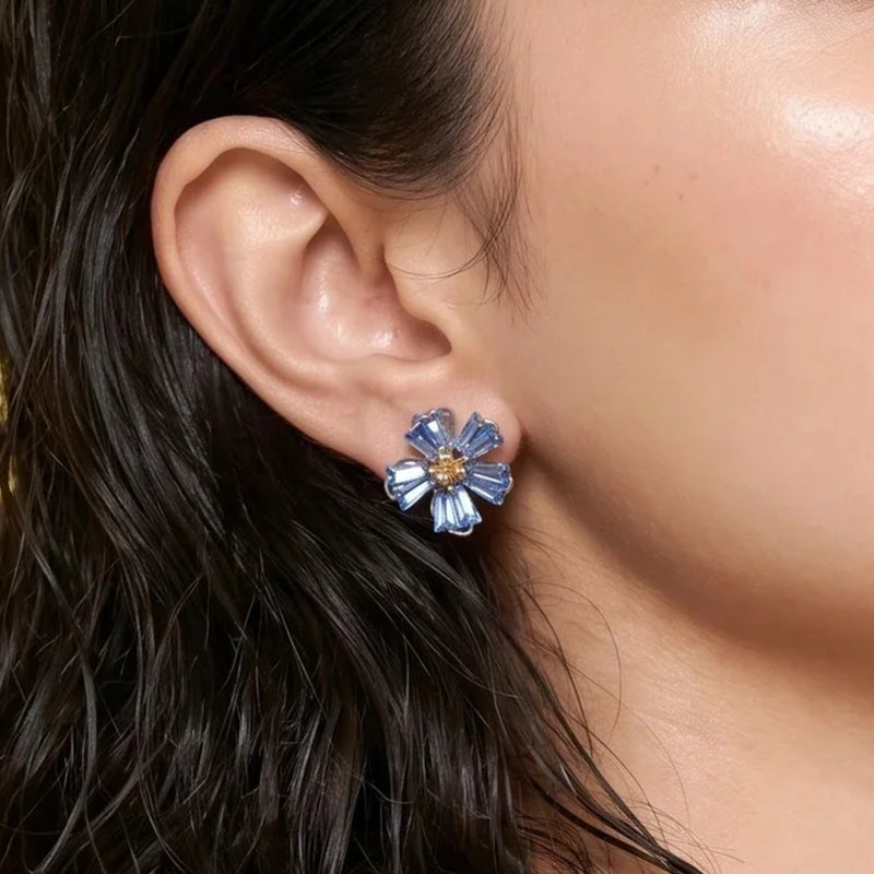 Sapphire Crystal Flower Stud Earrings | Vybe Global Store