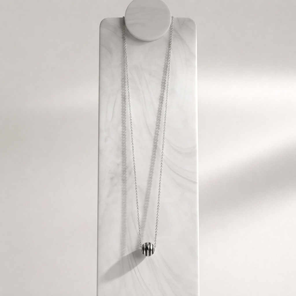 Black & Silver Enamel Striped Ball Necklace | Vybe Global Store - Image 3
