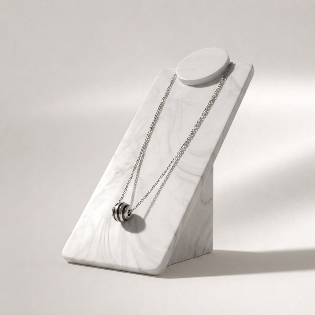 Black & Silver Enamel Striped Ball Necklace | Vybe Global Store - Image 2