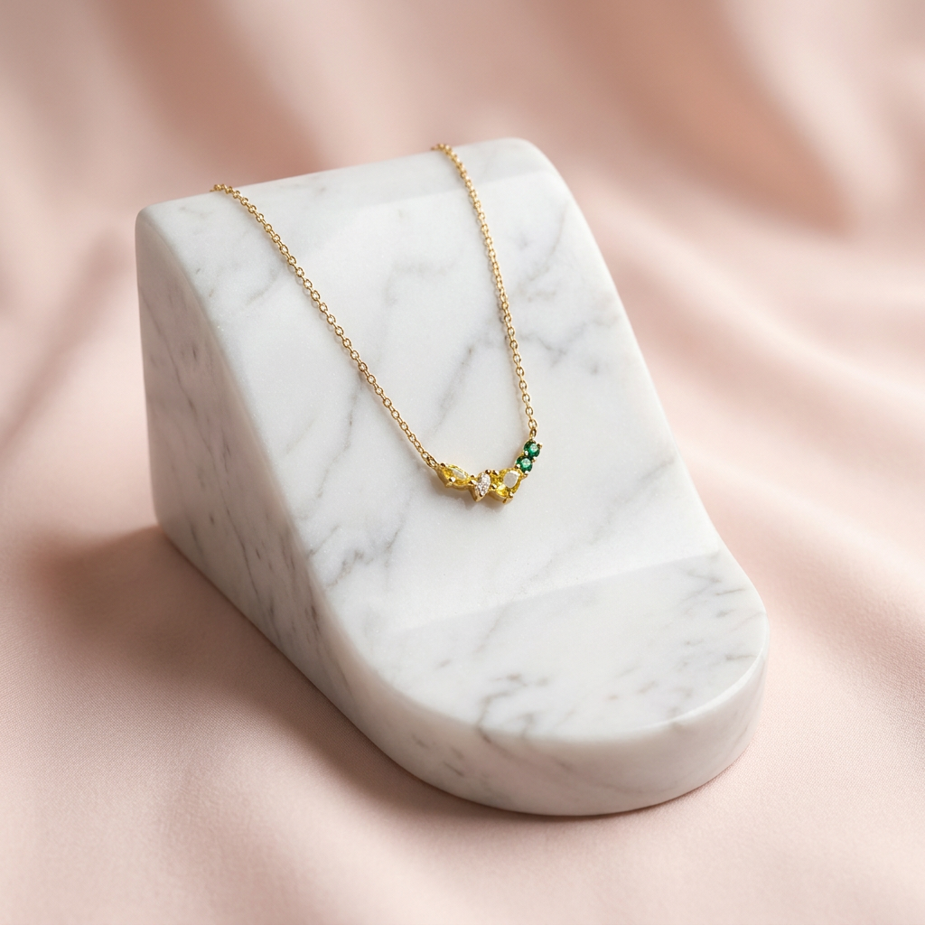 Citrine & Emerald Cluster Necklace