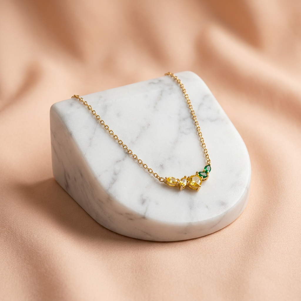 Citrine & Emerald Cluster Necklace