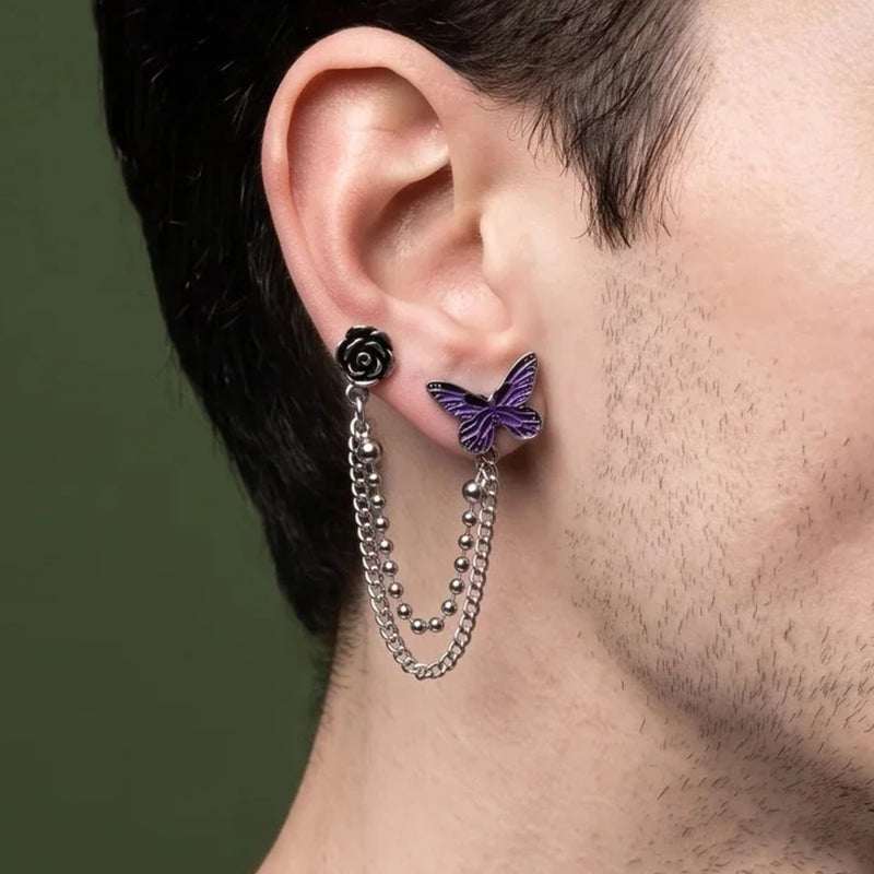 Rose & Butterfly Chain Earring | Vybe Global Store