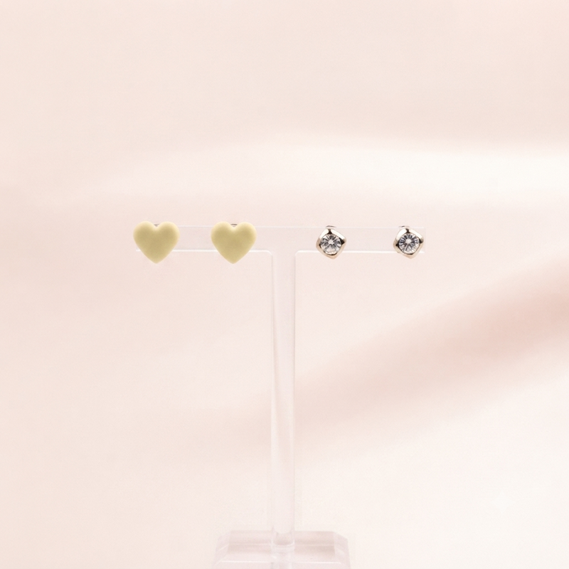 Heart & Crystal Stud Set