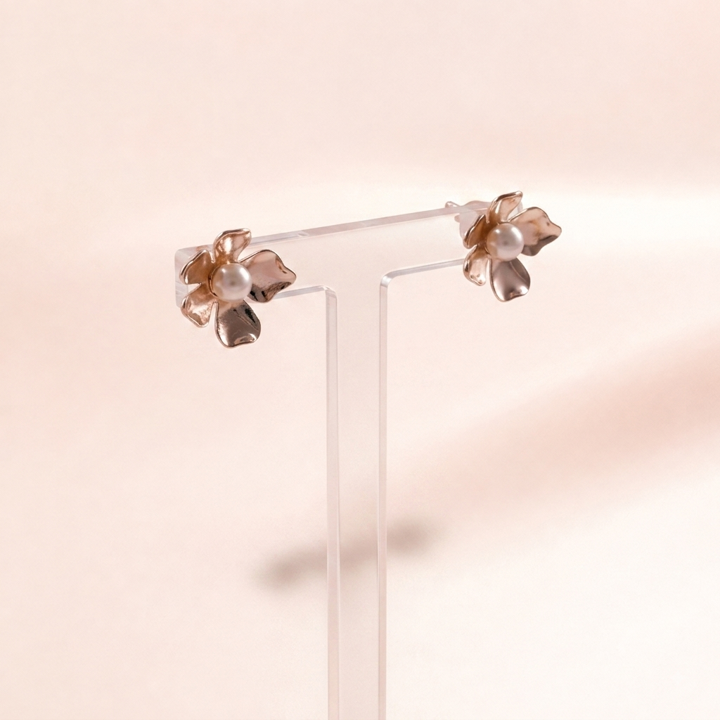 Pearl Blossom Flower Stud Earrings