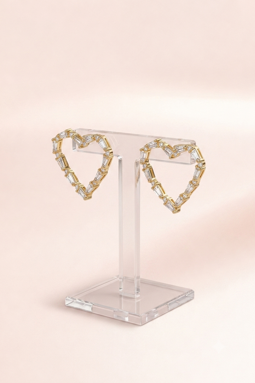 Crystal Heart Outline Stud Earrings