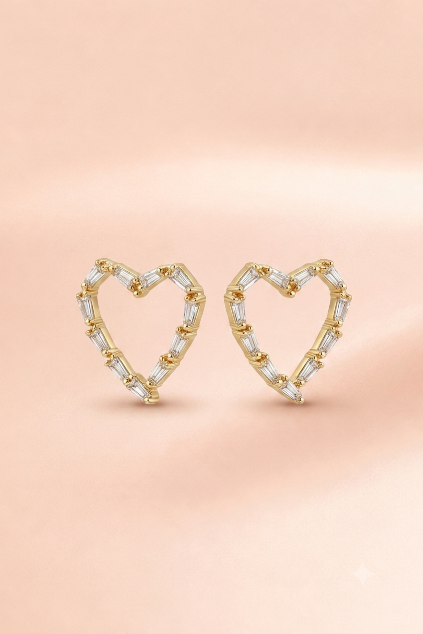 Crystal Heart Outline Stud Earrings