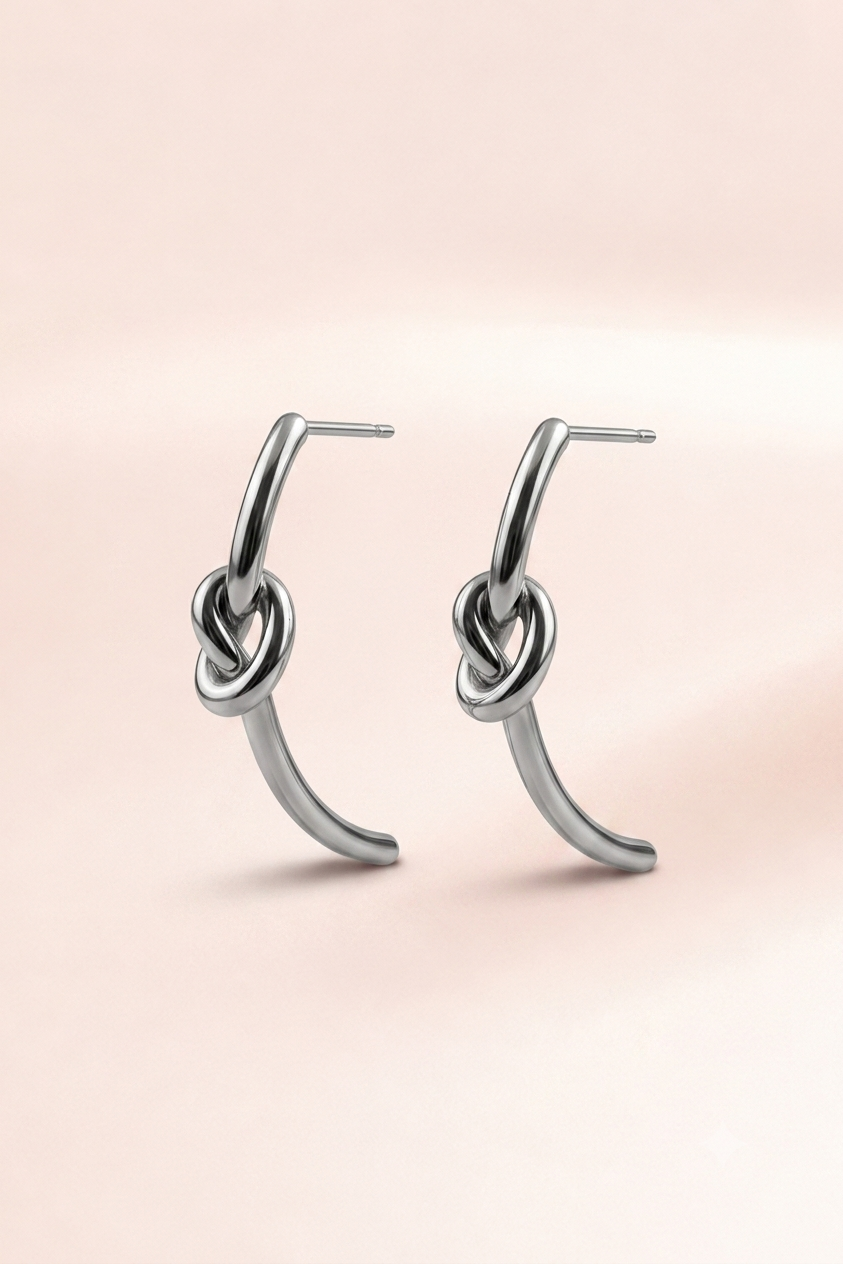 Silver Knot Curve Stud Earrings