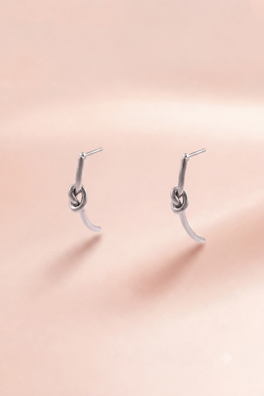 Silver Knot Curve Stud Earrings