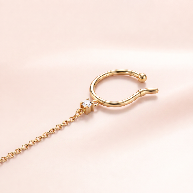 Solitaire Chain Drop Ear Cuff