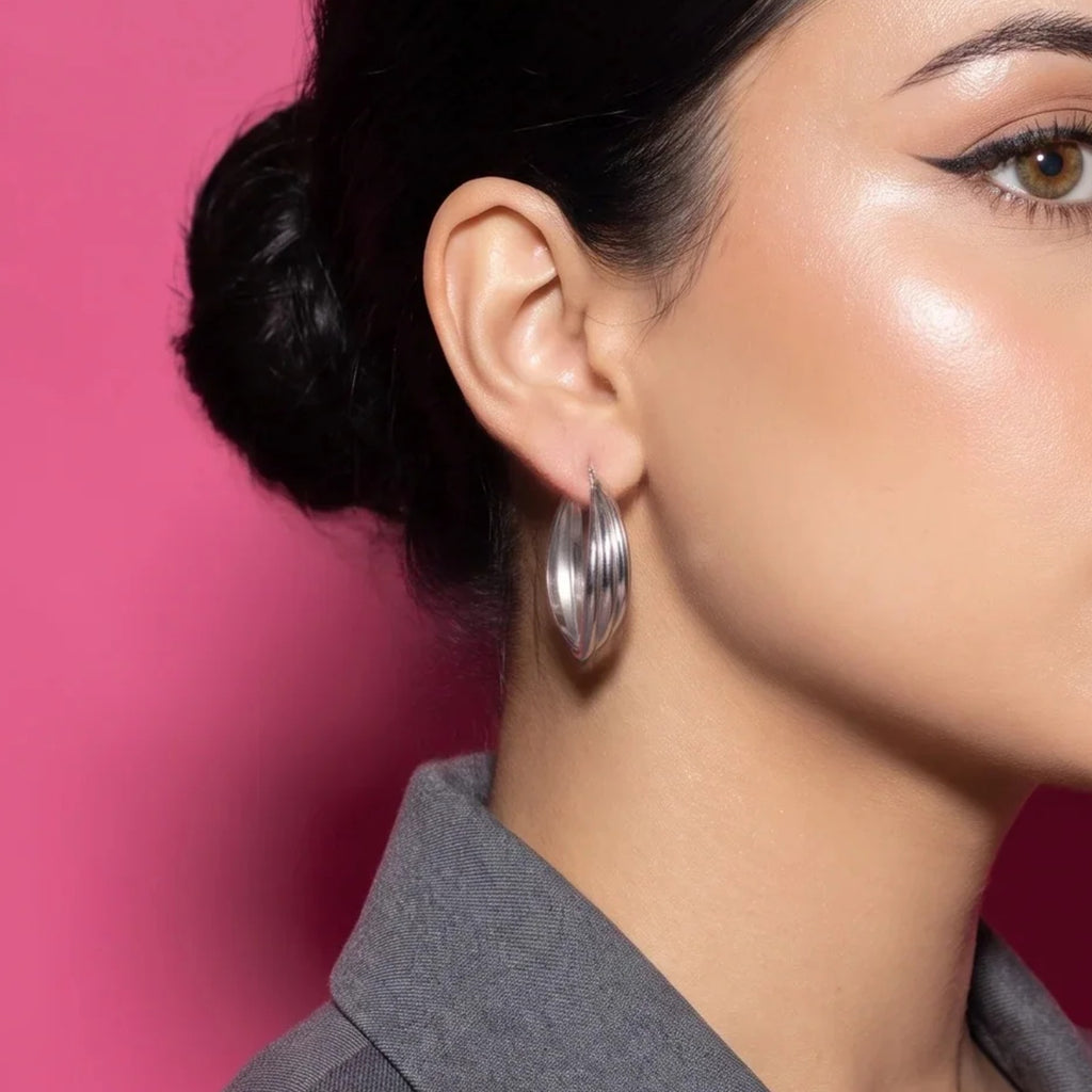 Luna Ribbed Hoop Earrings | Vybe Global Store