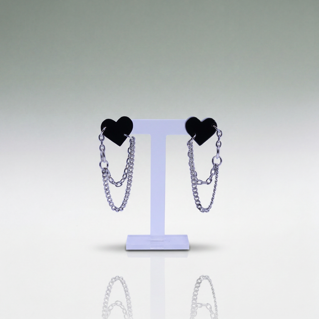 Heart Stud Layered Chain Earrings