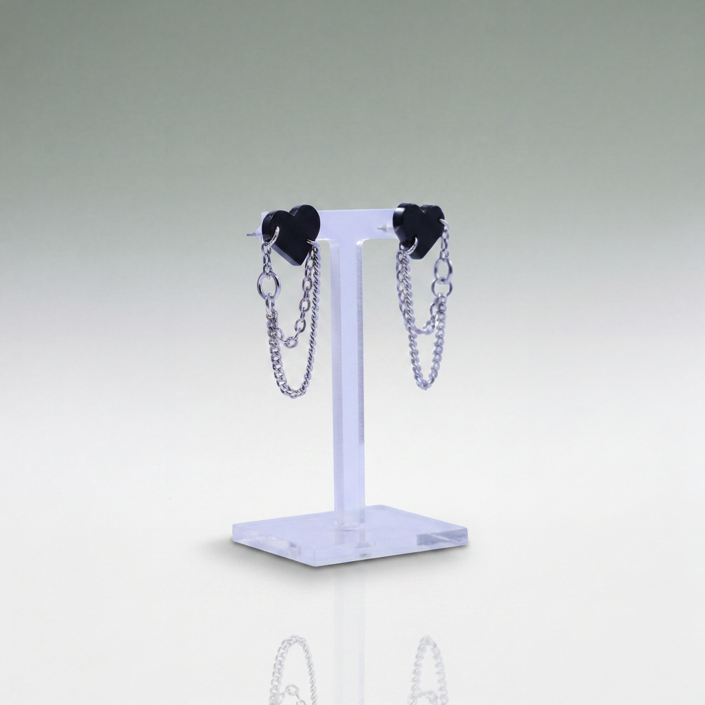 Heart Stud Layered Chain Earrings