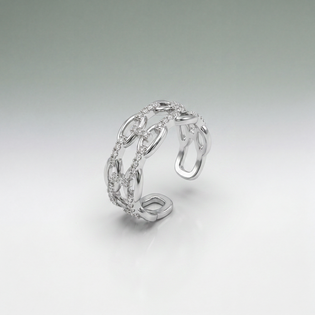 Pavé Chain Link Cuff Ring
