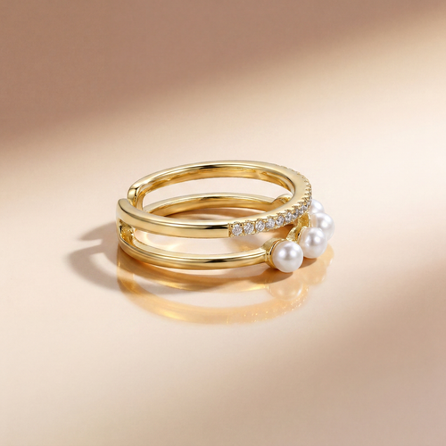 Triple Band Pearl Cluster Ring