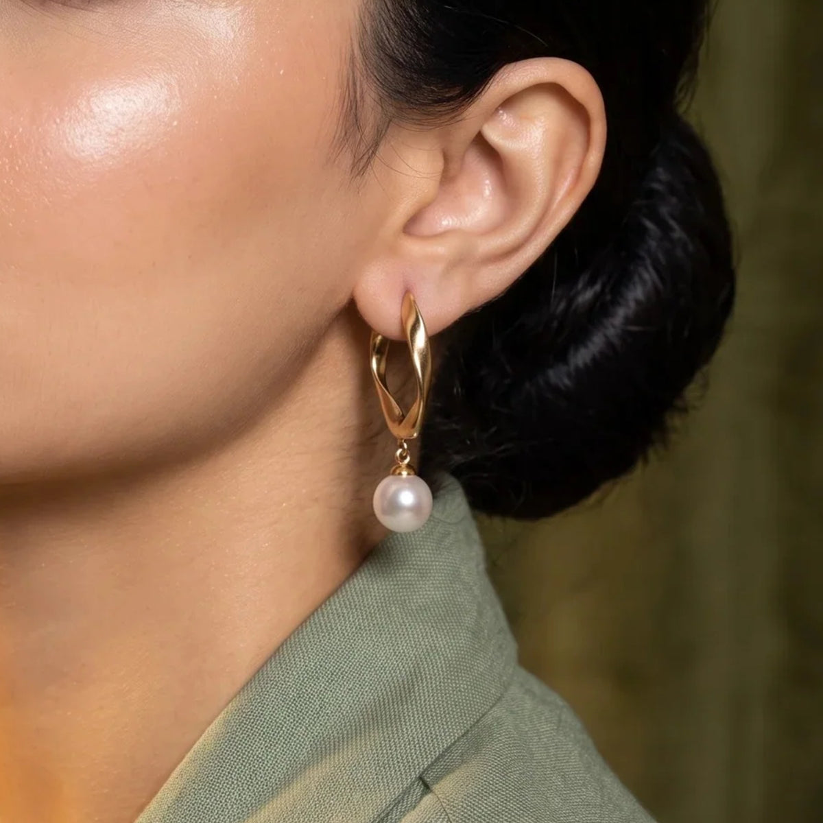 Twisted Gold Hoop Pearl Drop Earrings | Vybe Global Store
