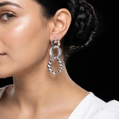 Mixed Texture Link Drop Earrings