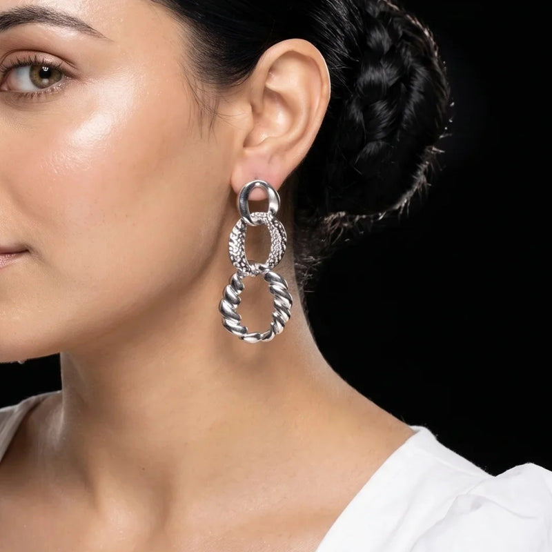 Mixed Texture Link Drop Earrings | Vybe Global Store