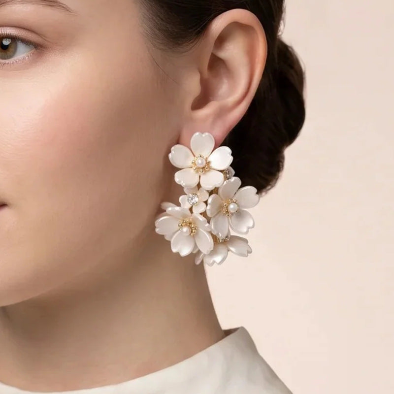 White Floral Cluster Statement Earrings | Vybe Global Store