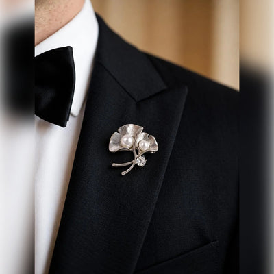 Ginkgo Pearl Brooch