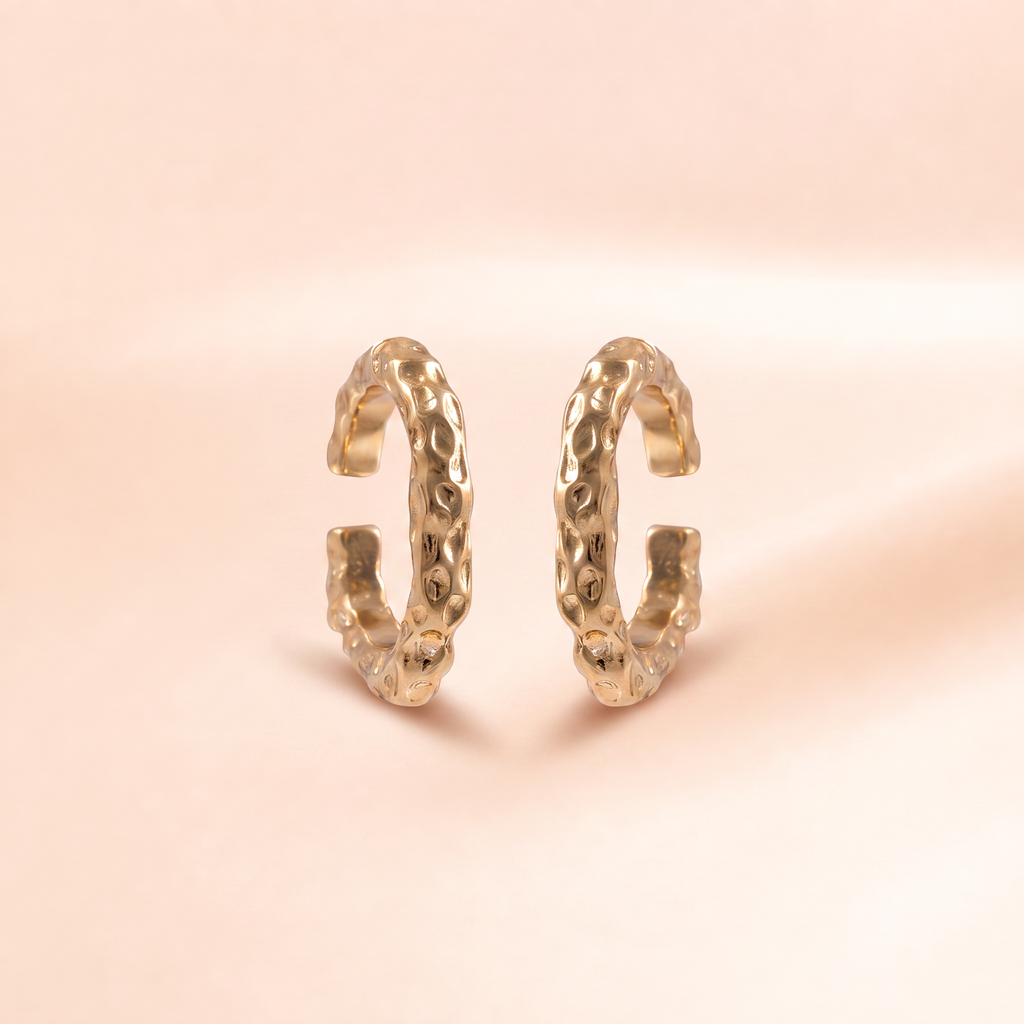 Hammered Texture Gold Hoop Earrings
