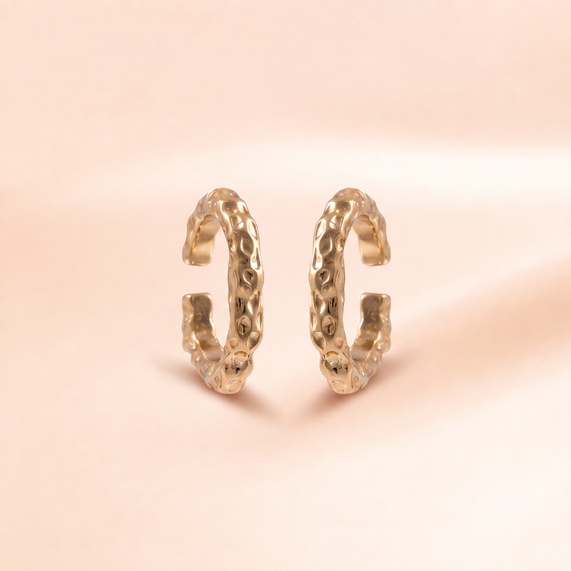 Hammered Texture Gold Hoop Earrings