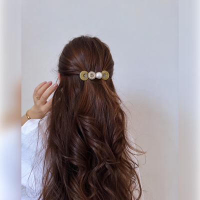 Filigree Shield & Faux Pearl Drop Hair Clip