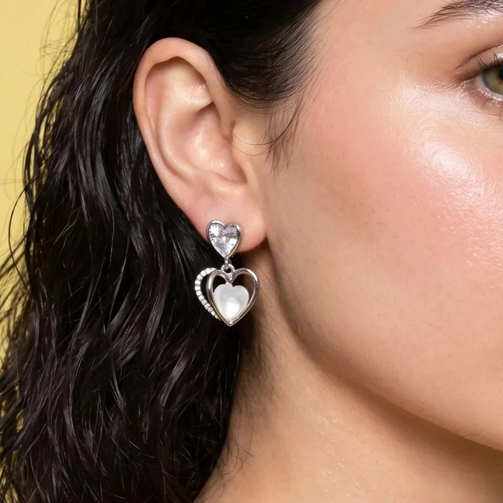 Double Heart Crystal Drop Earrings | Vybe Global Store