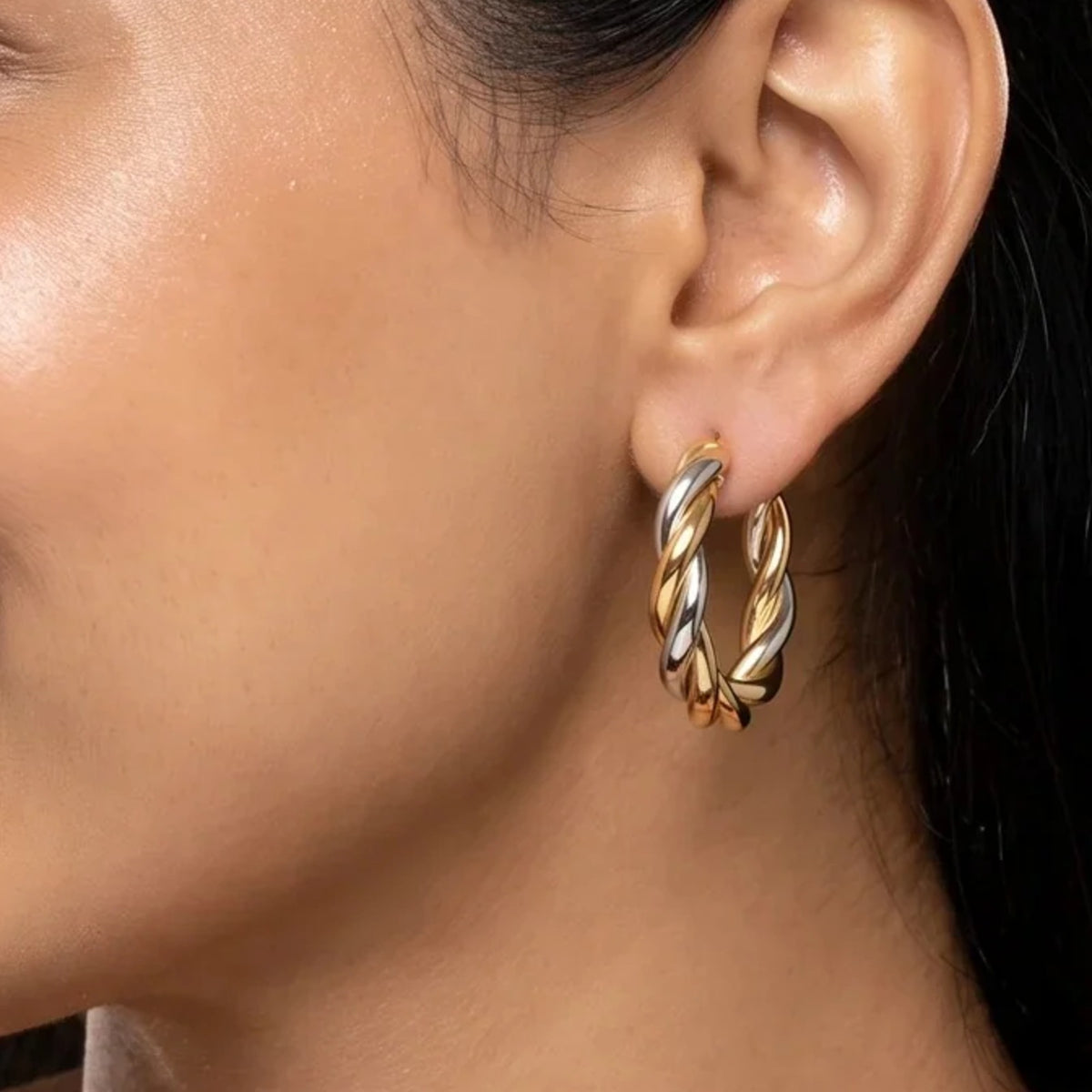 Two-Tone Twisted Rope Hoop Earrings | Vybe Global Store