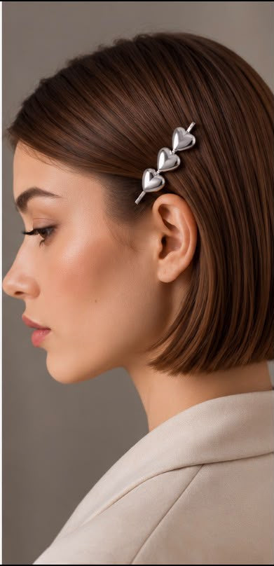 Triple Metallic Heart Hair Pin