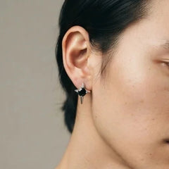 Silver Black Stone Chain Drop Earrings