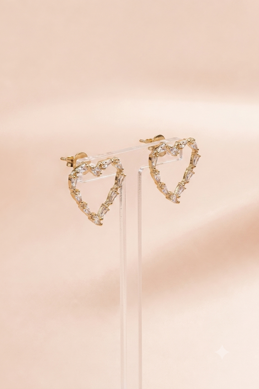 Crystal Heart Outline Stud Earrings