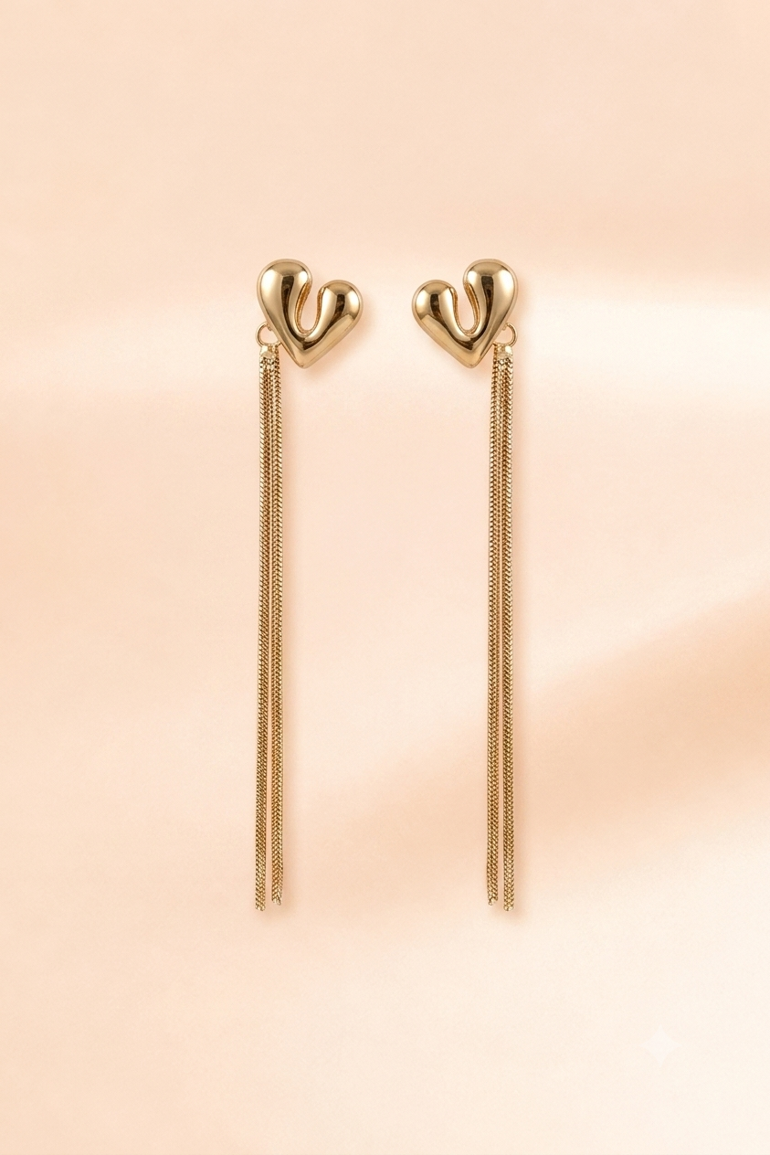 Sculptural Heart Fringe Earrings