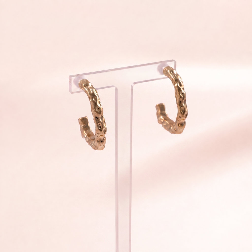 Hammered Texture Gold Hoop Earrings
