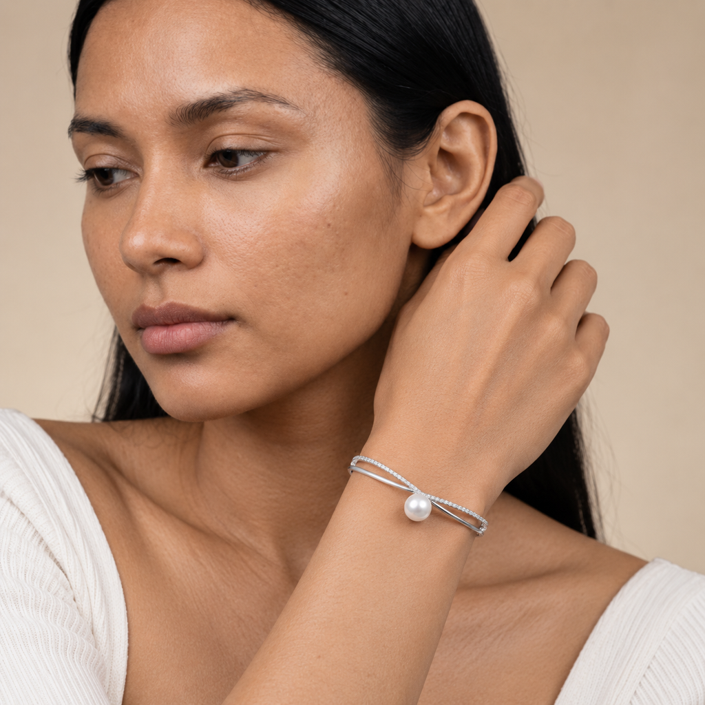 Rose Gold Pearl & CZ Choker